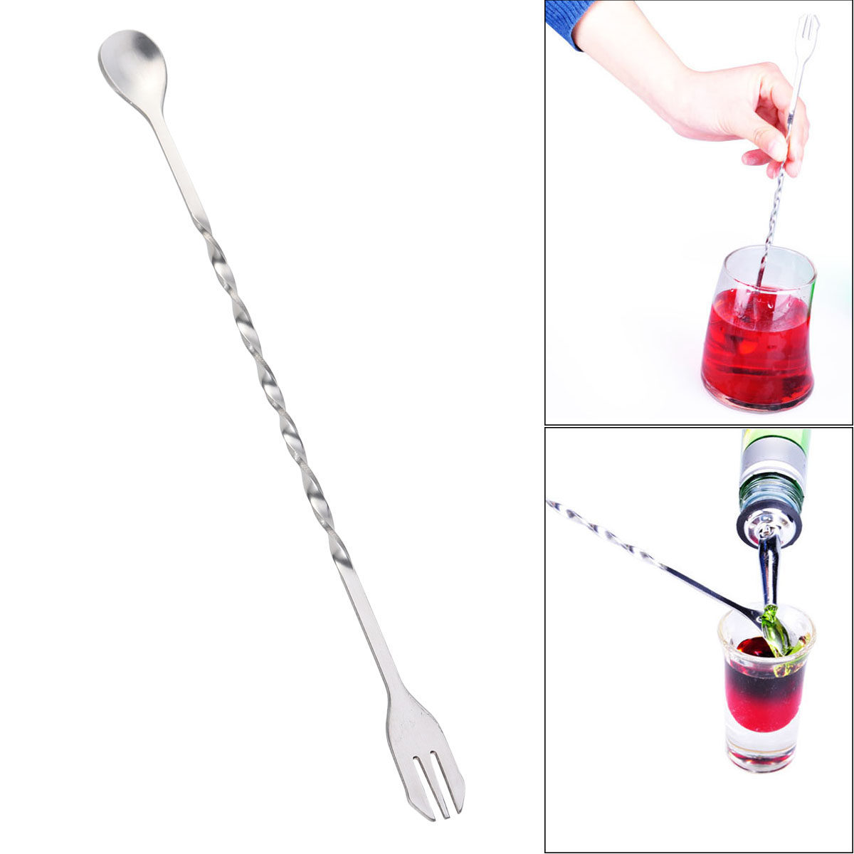 Bar Spoon Twisted - Sendok Pemutar Stainless Steel, Garpu Pencampur,